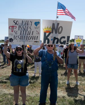 Protesters in Amarillo, Texas, on June 14, 2025, part of nationwide "No Kings" demonstrations against the Trump administration.